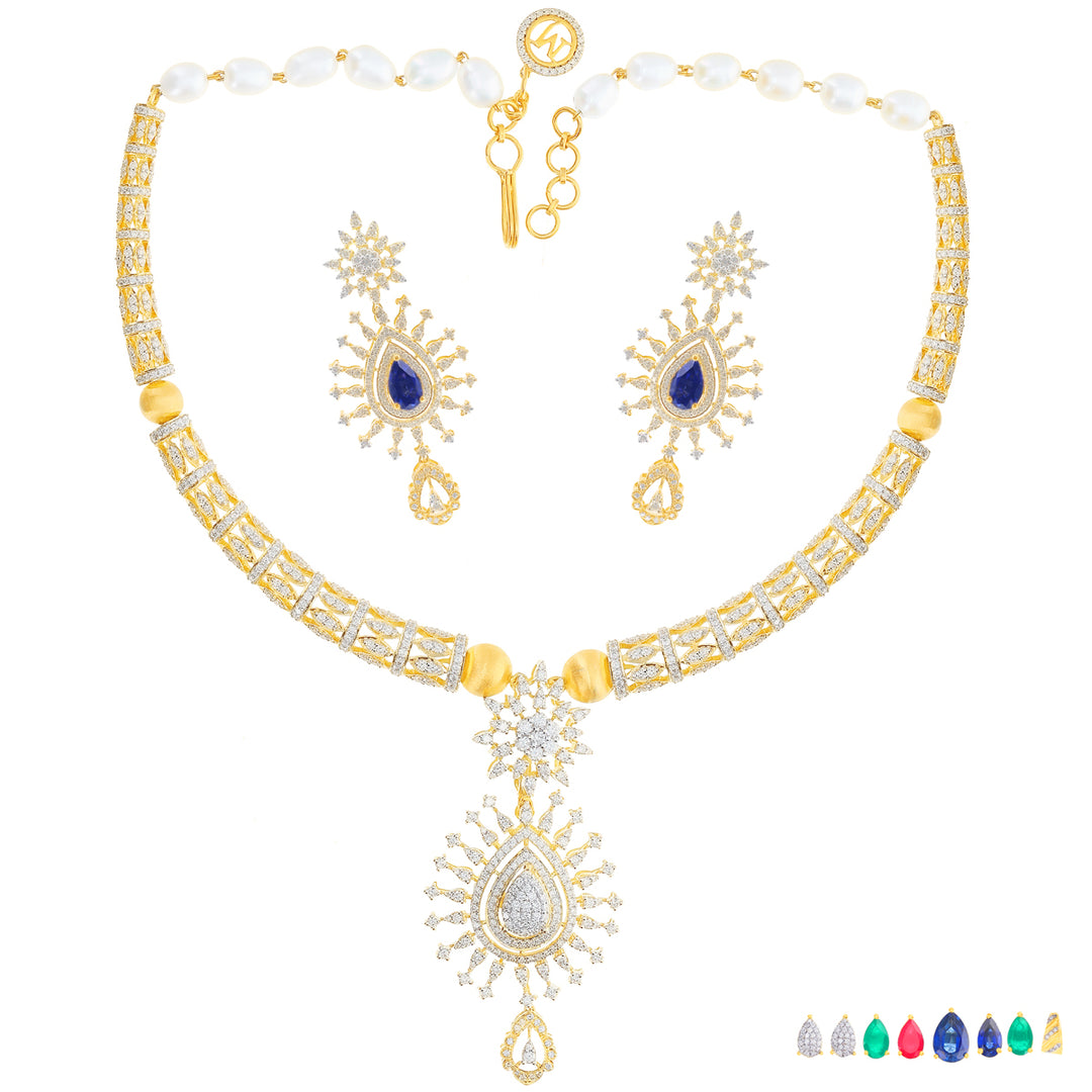 7.72Ct VVS/FG Diamond Necklace Set With Changeable Gemstones in 18K Gold
