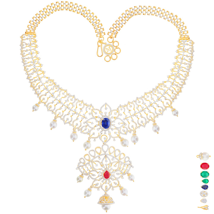 9.84Ct VVS/EF Diamond Necklace With Changeable Gemstones in 18K Gold