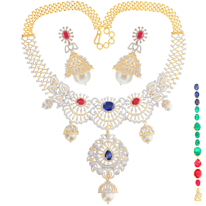 13.51Ct VVS/EF Diamond Necklace Set With Changeable Gemstones in 18K Gold