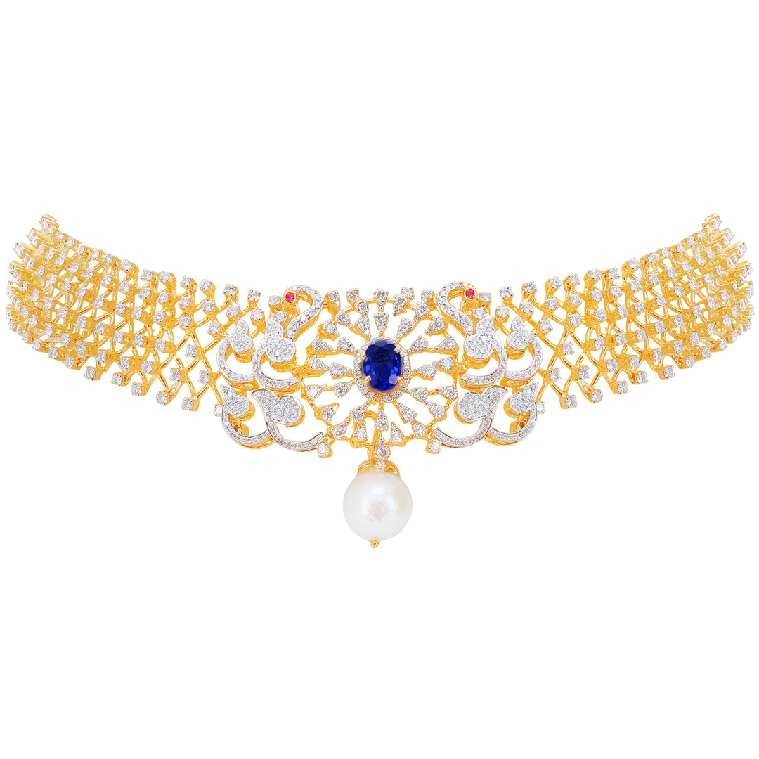 13.86Ct VVS/EF Diamond Choker With Changable Gemstones in 18K Gold