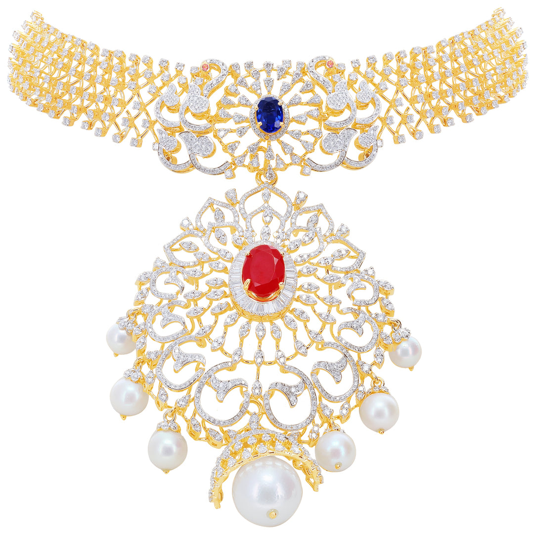 13.86Ct VVS/EF Diamond Choker With Changable Gemstones in 18K Gold