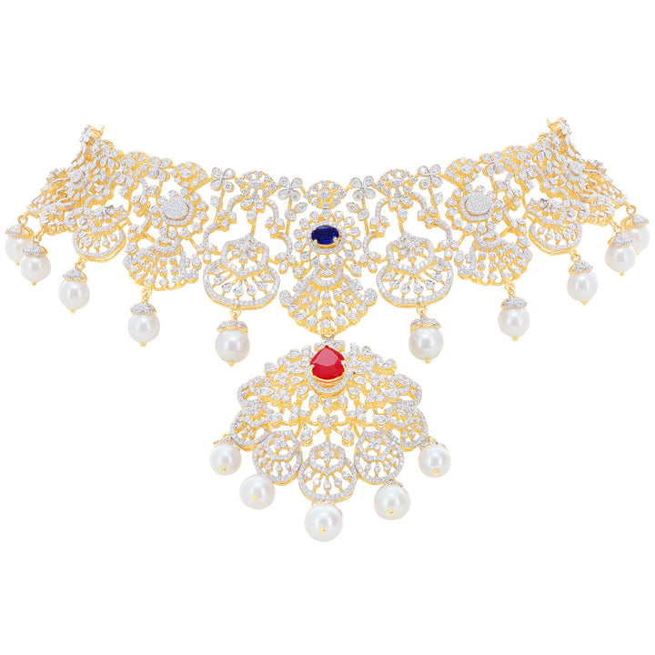 13.60Ct VVS/EF Diamond Choker Set With Changeable Gemstones in 18K Gold