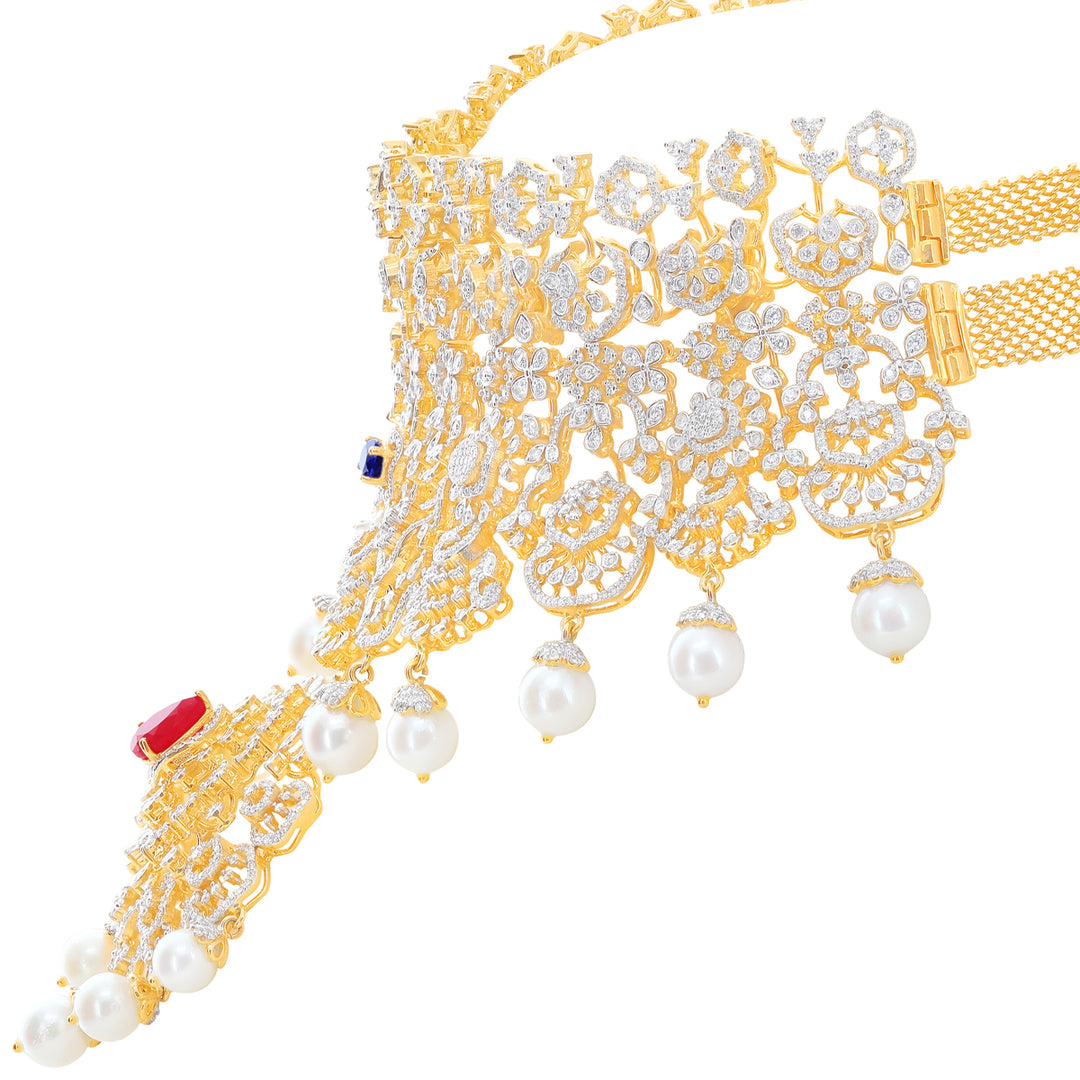 13.60Ct VVS/EF Diamond Choker Set With Changeable Gemstones in 18K Gold