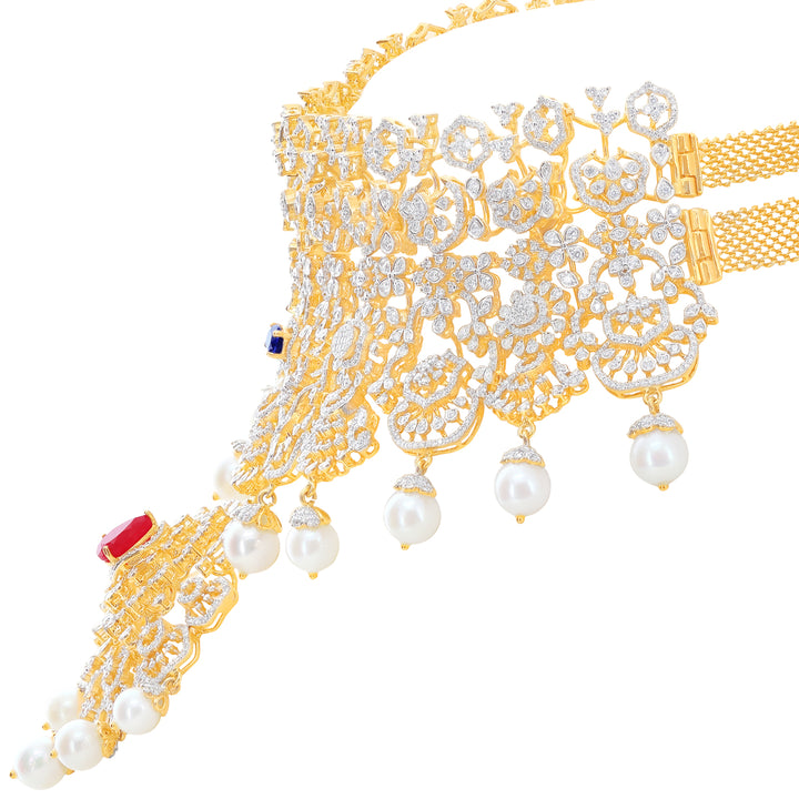 13.60Ct VVS/EF Diamond Choker Set With Changeable Gemstones in 18K Gold