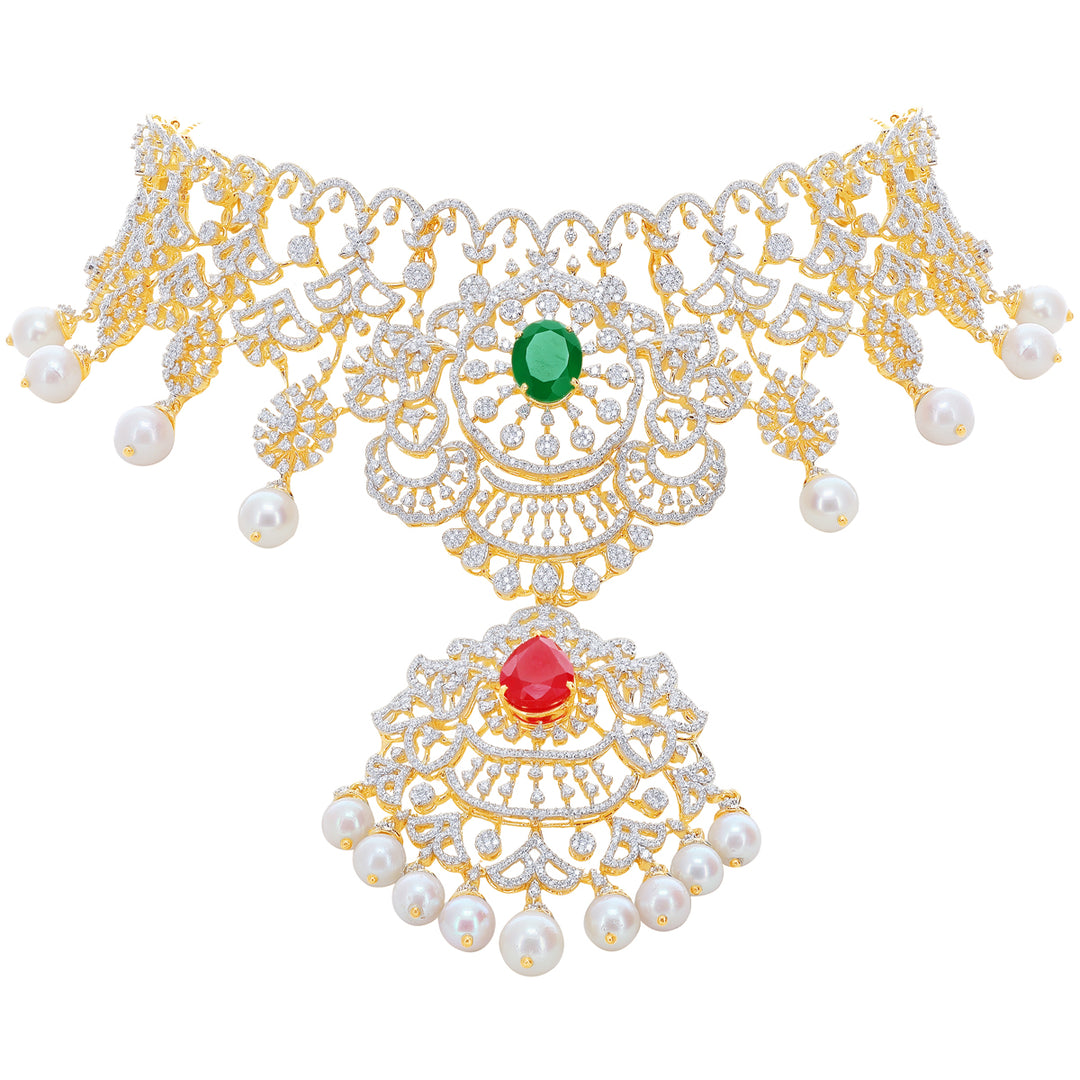 13.85Ct VVS/EF Diamond Choker With Changable Gemstones in 18K Gold