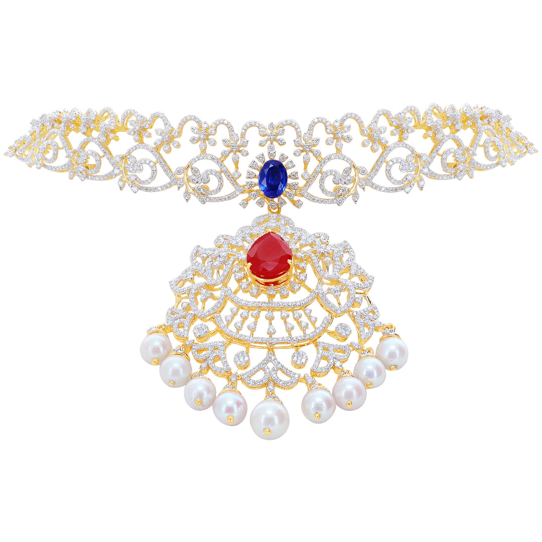 13.85Ct VVS/EF Diamond Choker With Changable Gemstones in 18K Gold