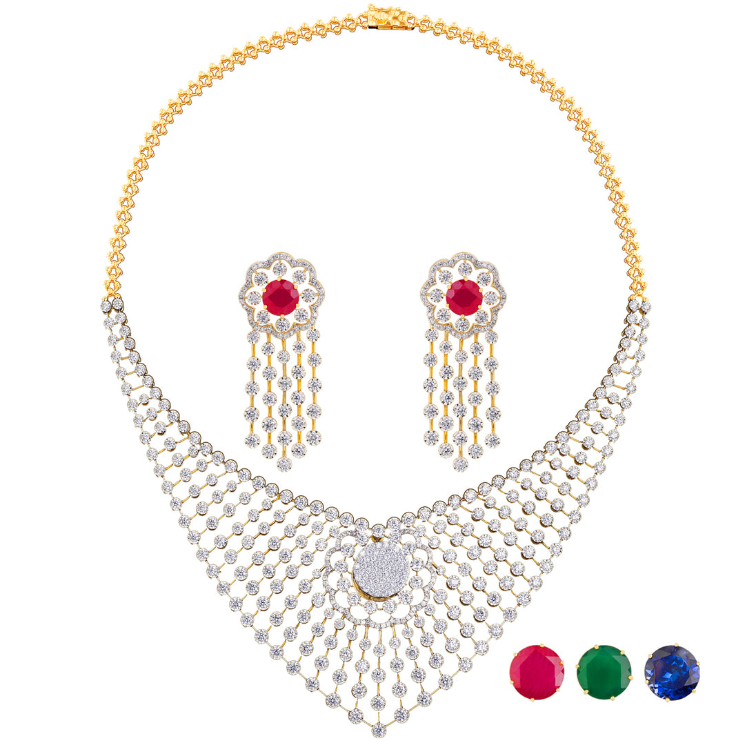 11.00Ct VVS/FG Diamond Necklace Set With Changeable Gemstones in 18K Gold