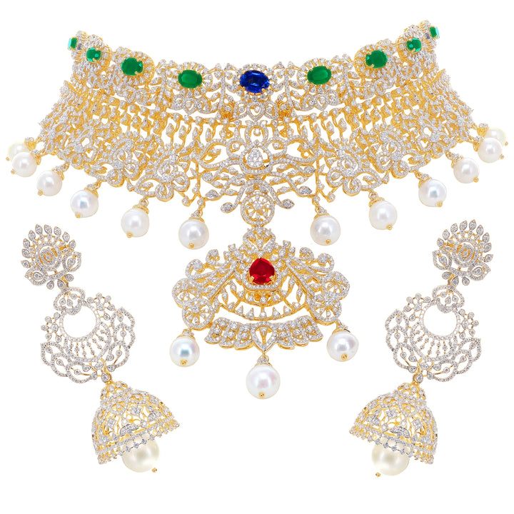 15.51Ct VVS/EF Diamond Choker Set With Changeable Gemstones in 18K Gold