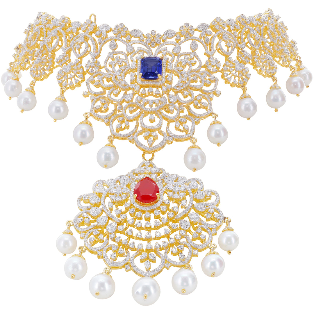 15.16Ct VVS/EF Diamond Choker With Changeable Gemstones in 18K Gold