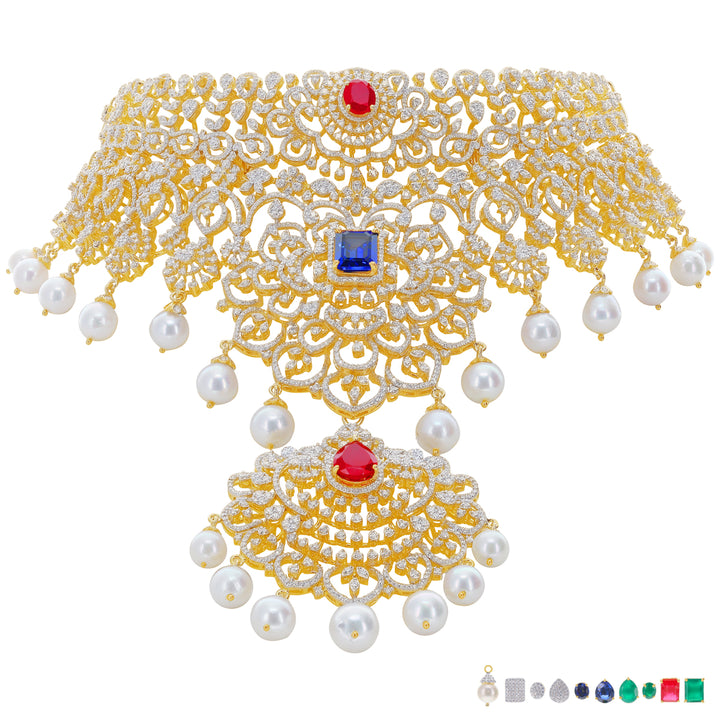 15.16Ct VVS/EF Diamond Choker With Changeable Gemstones in 18K Gold