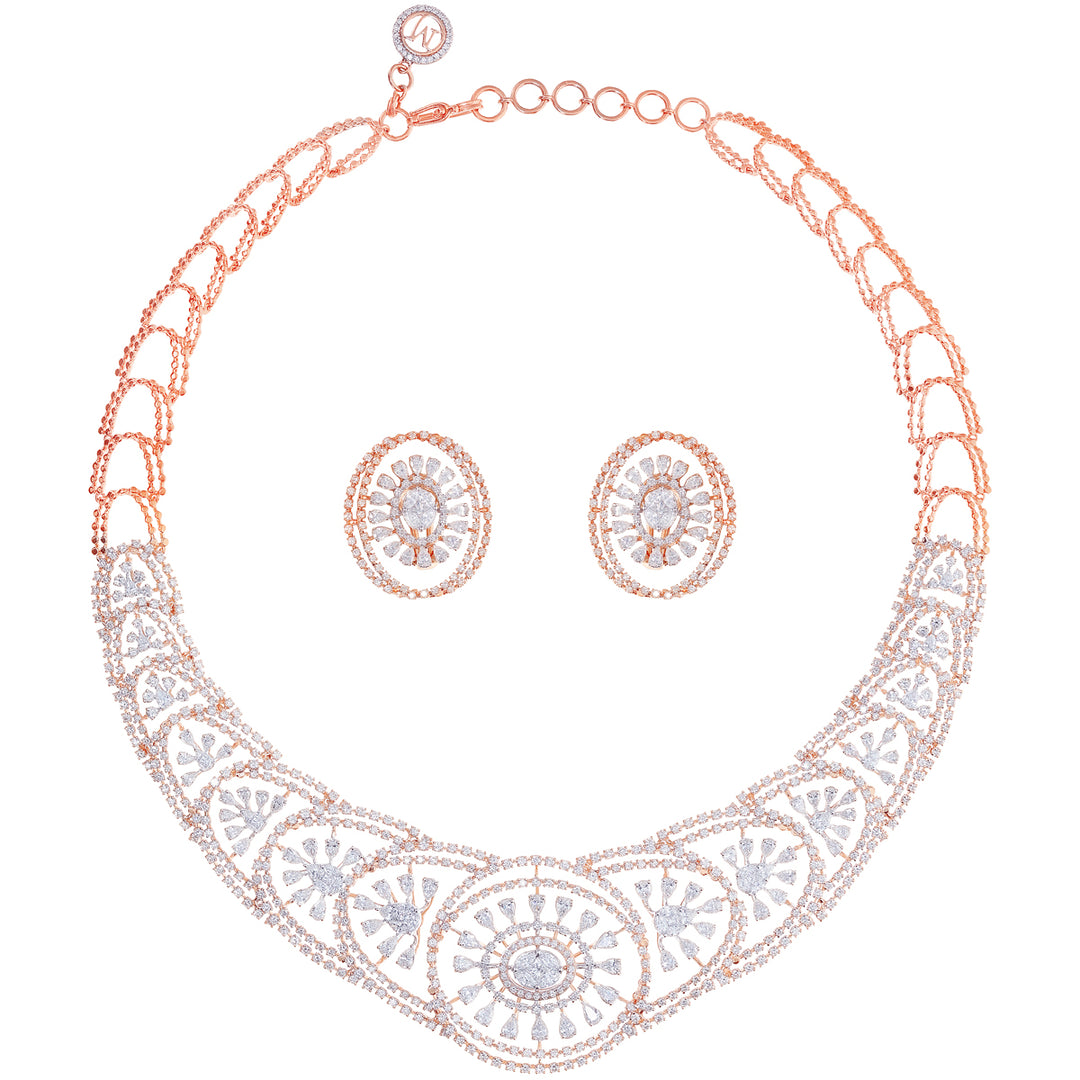 17.57Ct VVS/FG Diamond Necklace Set in 18K Rose Gold