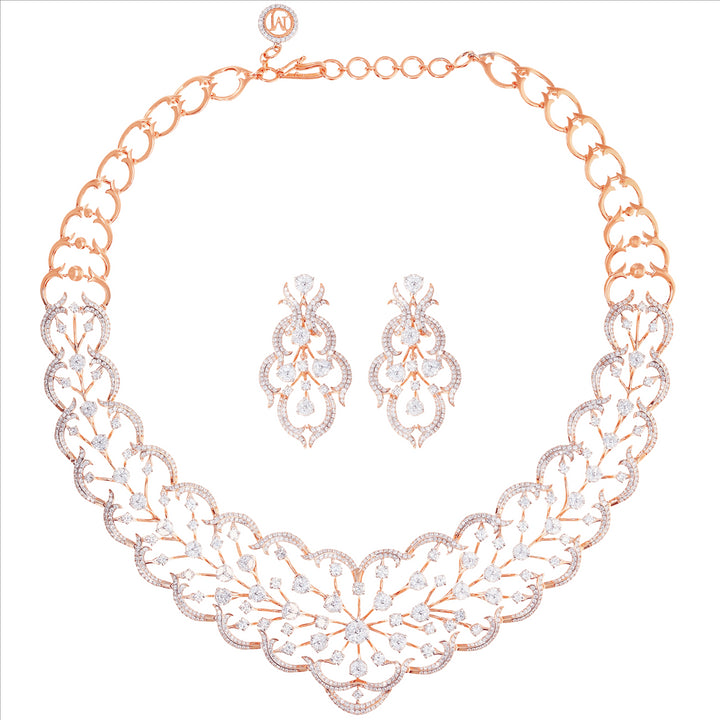 16.21Ct VVS/FG Diamond Necklace Set in 18K Rose Gold