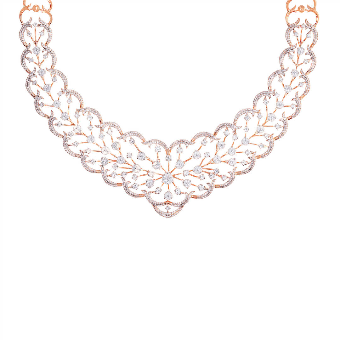 16.21Ct VVS/FG Diamond Necklace Set in 18K Rose Gold