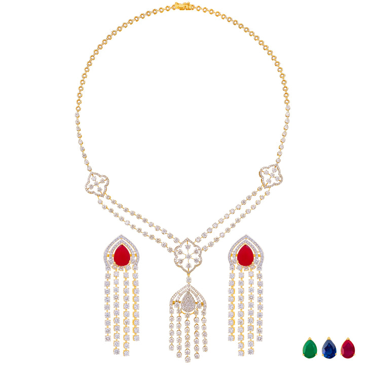15.39Ct VS/GHI Diamond Necklace Set With Changeable Gemstones in 18K Gold