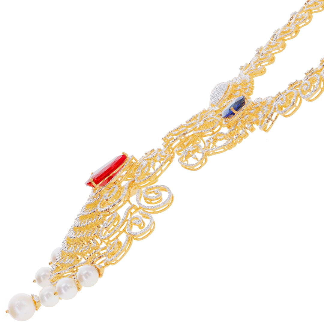 25.59Ct VVS/EF Diamond Patta Haaram With Changeable Gemstones in 18K Gold