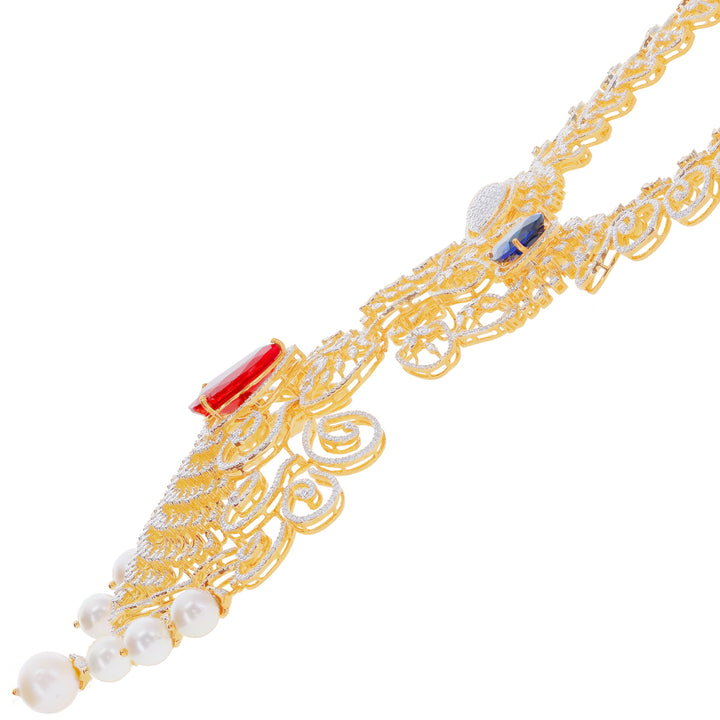 25.59Ct VVS/EF Diamond Patta Haaram With Changeable Gemstones in 18K Gold