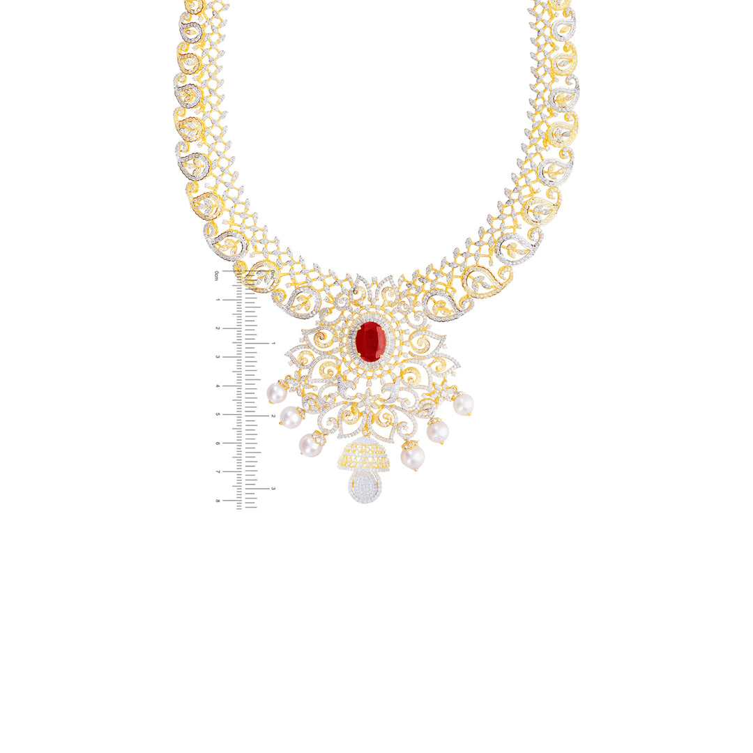 21.15Ct VVS/EF Diamond Patta Haarm With Changeable Gemstones in 18K Gold