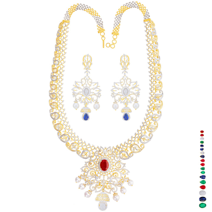 21.15Ct VVS/EF Diamond Patta Haarm With Changeable Gemstones in 18K Gold