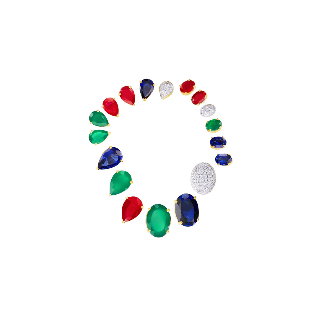 21.15Ct VVS/EF Diamond Patta Haarm With Changeable Gemstones in 18K Gold