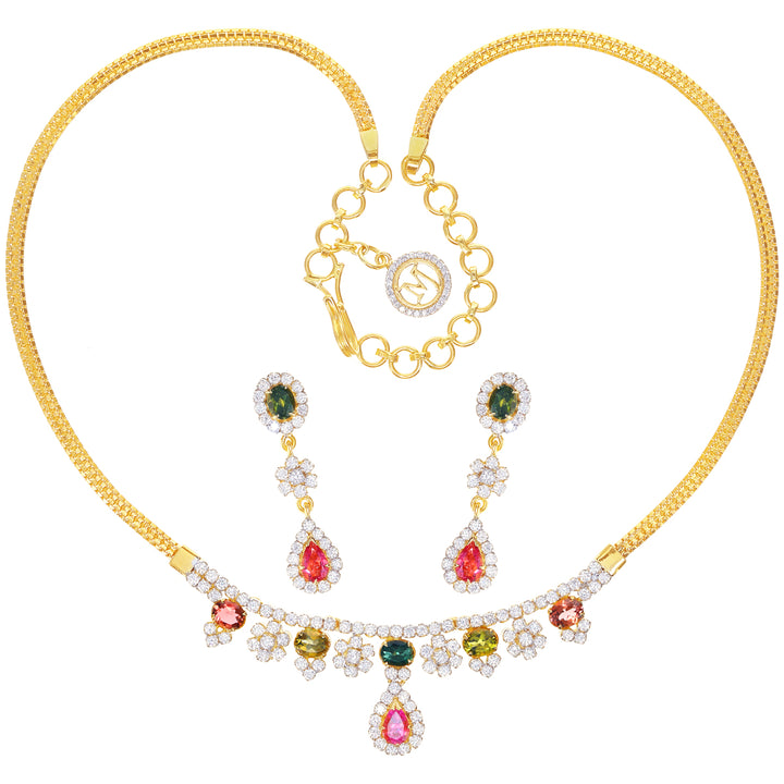 2.53Ct VS/GH Diamond Necklace Set With Tourmaline in 18K Gold