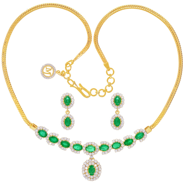 3.40Ct VS/GH Diamond Necklace Set With Emerald in 18K Gold