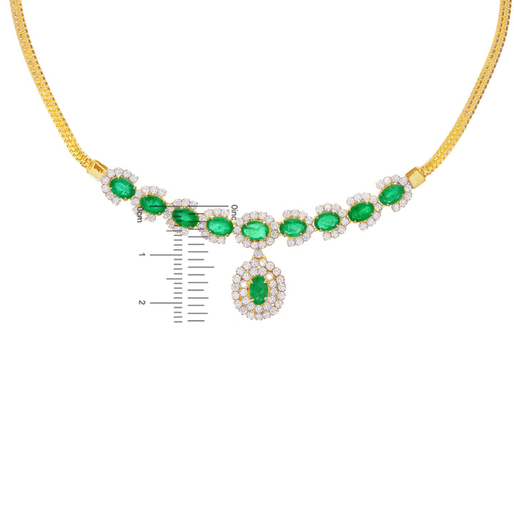 3.40Ct VS/GH Diamond Necklace Set With Emerald in 18K Gold