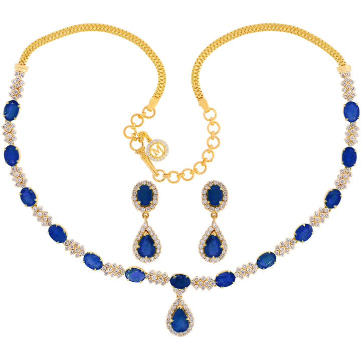 3.66Ct VS/GH Diamond Necklace Set With Sapphire in 18K Gold