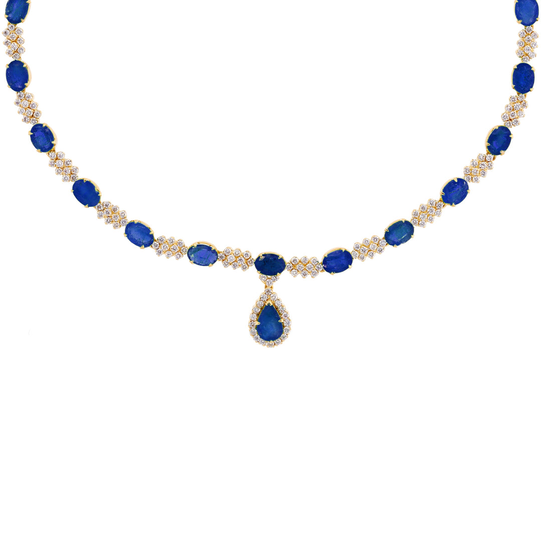 3.66Ct VS/GH Diamond Necklace Set With Sapphire in 18K Gold