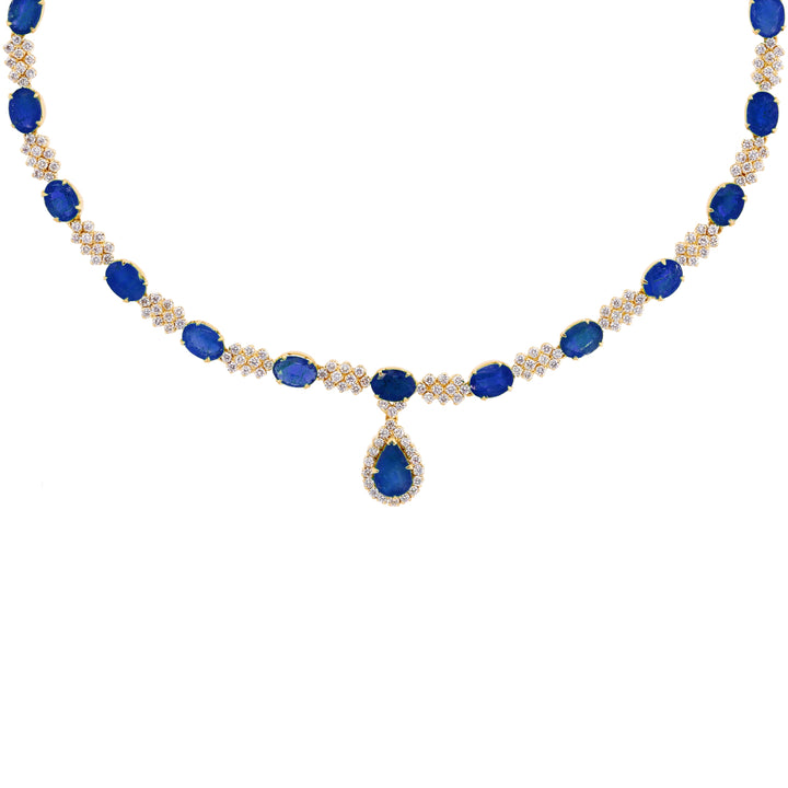 3.66Ct VS/GH Diamond Necklace Set With Sapphire in 18K Gold