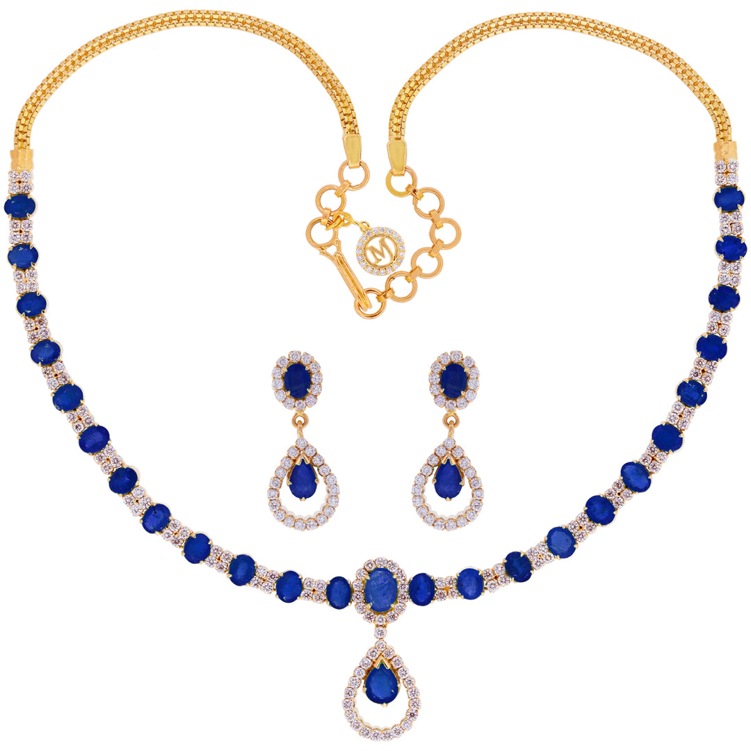 4.43Ct VS/GH Diamond Necklace Set With Sapphire in 18K Gold