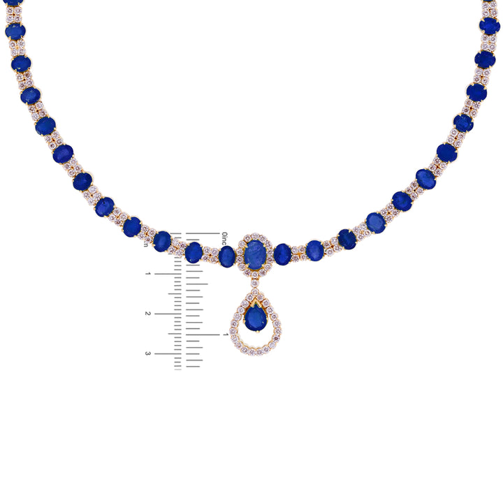 4.43Ct VS/GH Diamond Necklace Set With Sapphire in 18K Gold