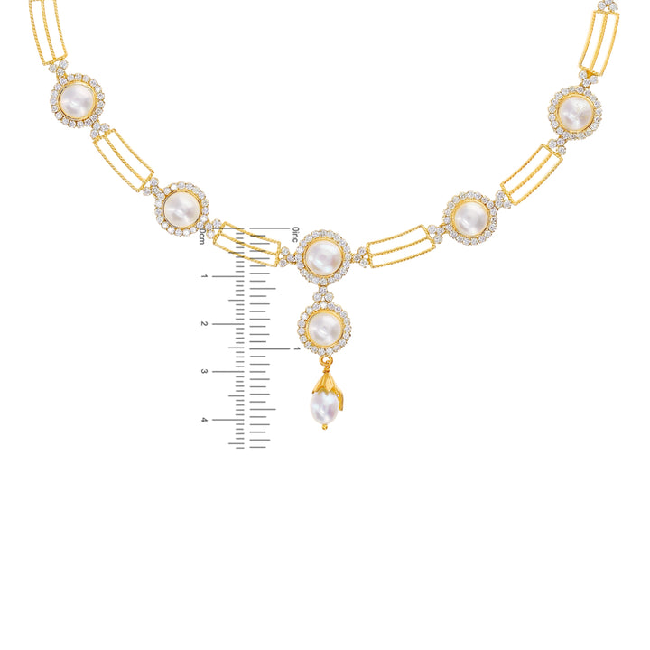 4.42Ct VS/GH Diamond Necklace Set With Pearl in 18K Gold