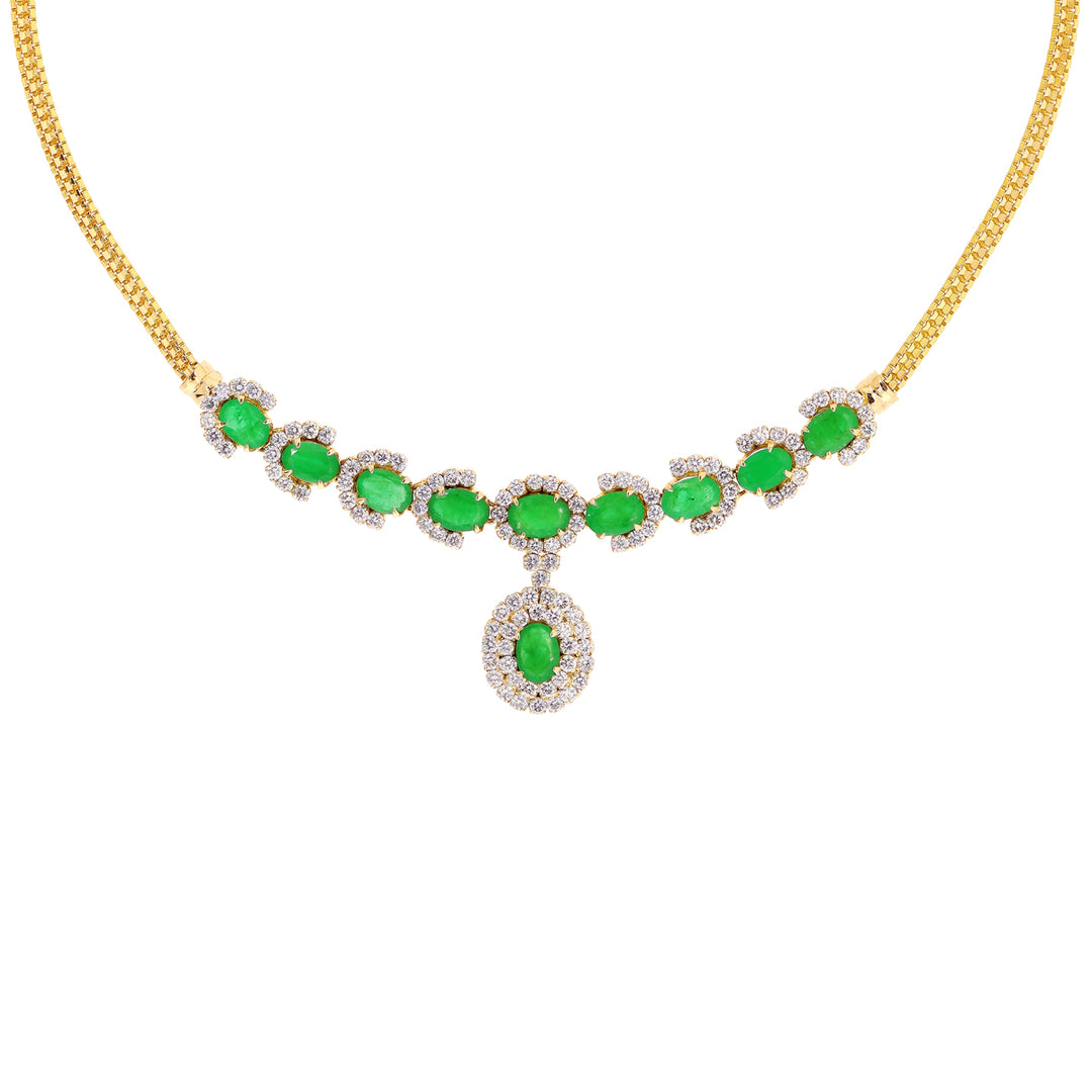 3.32Ct VS/GH Diamond Necklace Set With Emerald in 18K Gold