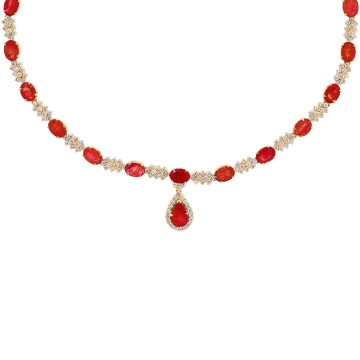 3.96Ct VS/GH Diamond Necklace Set With Ruby in 18K Gold