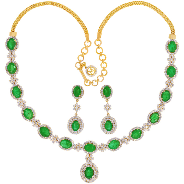 6.99Ct VS/GH Diamond Necklace Set With Emerald in 18K Gold