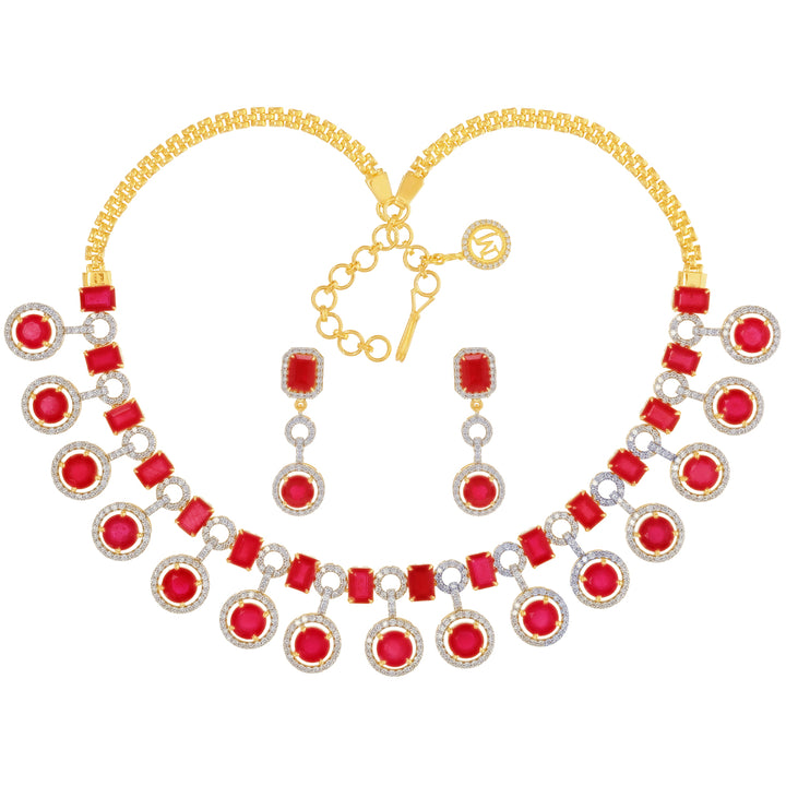 7.04Ct VS/GH Diamond Necklace Set With Ruby in 18K Gold