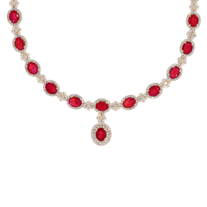 7.13Ct VS/GH Diamond Necklace Set With Ruby in 18K Gold
