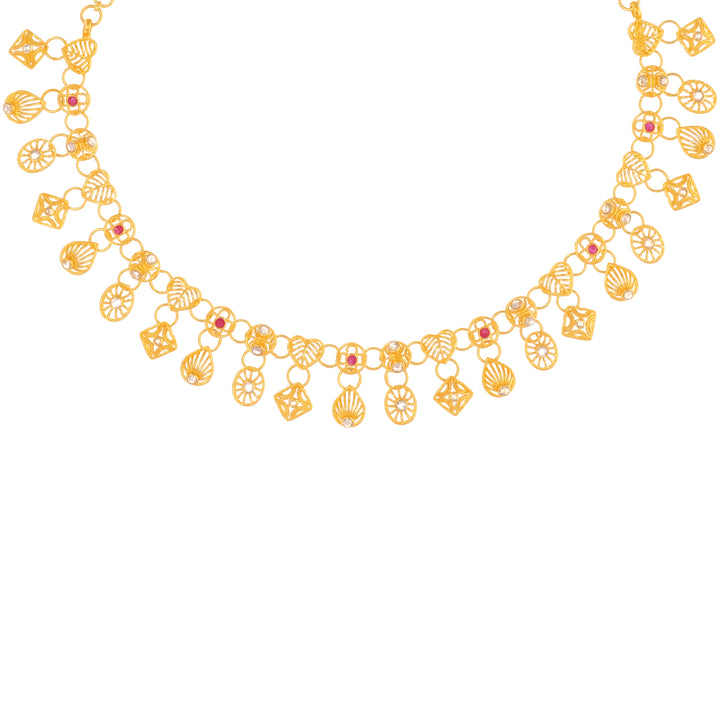 2.60CTW Rose Cut Diamond Necklace Set With Ruby in 22K Gold