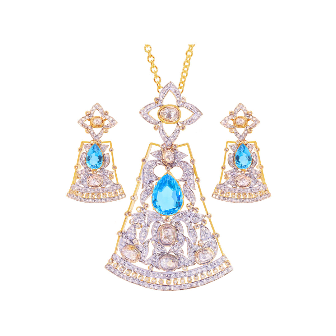 6.00Ct Rose Cut Diamond Pendant Set With Gemstones in 18K Gold