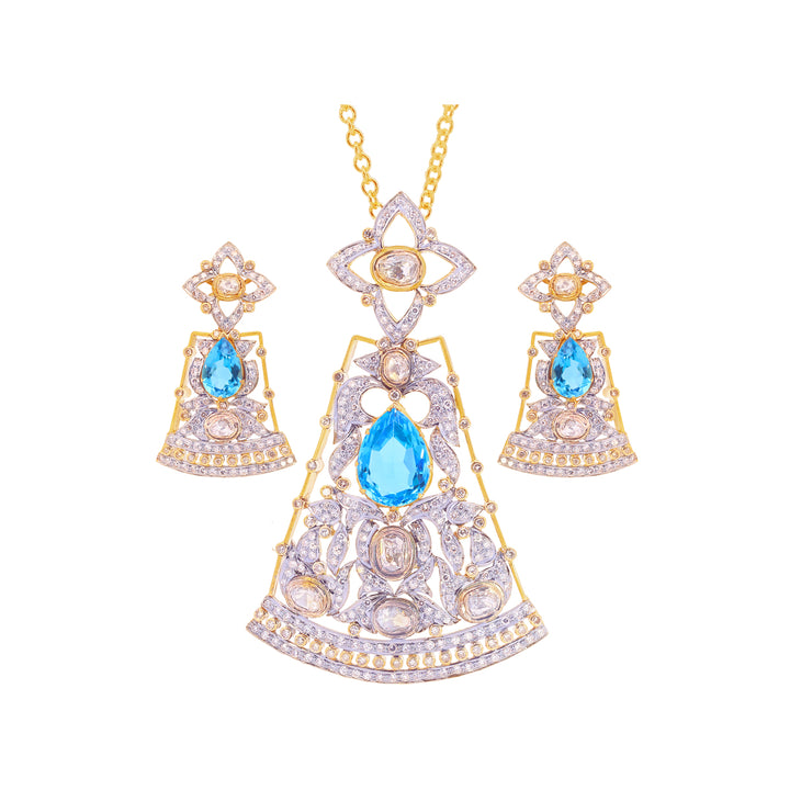 6.00Ct Rose Cut Diamond Pendant Set With Gemstones in 18K Gold
