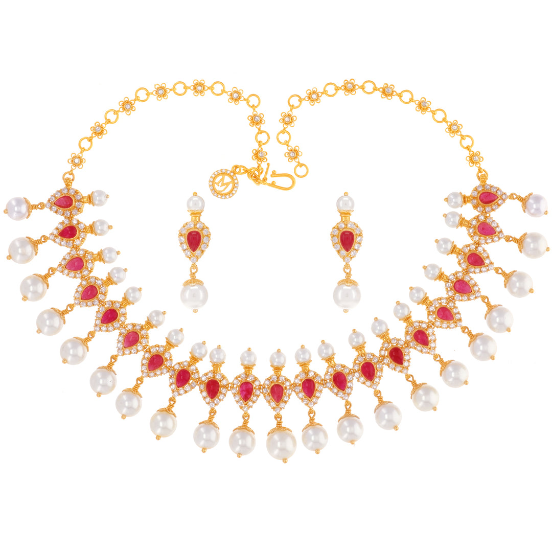 7.91CTW Rose Cut Diamond Antique Necklace Set With Gemstones in 22K Gold