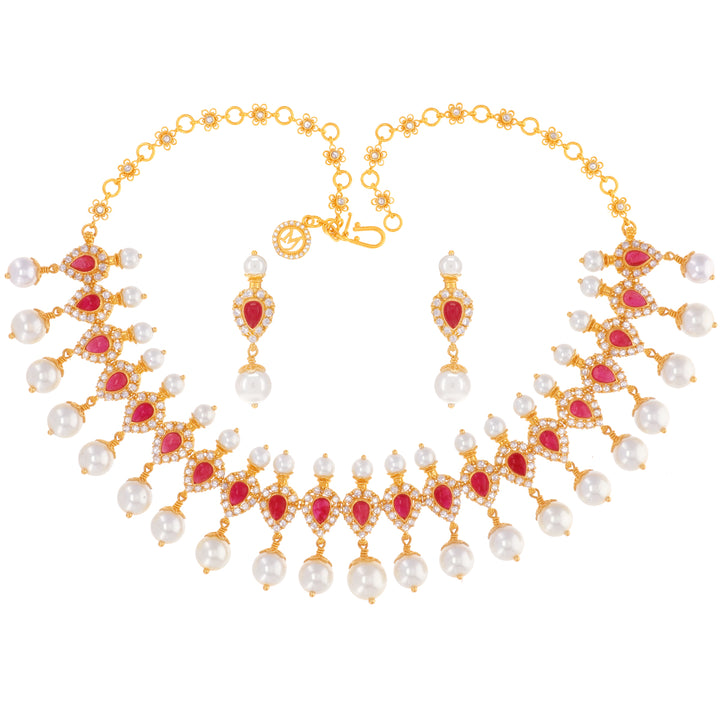 7.91CTW Rose Cut Diamond Antique Necklace Set With Gemstones in 22K Gold