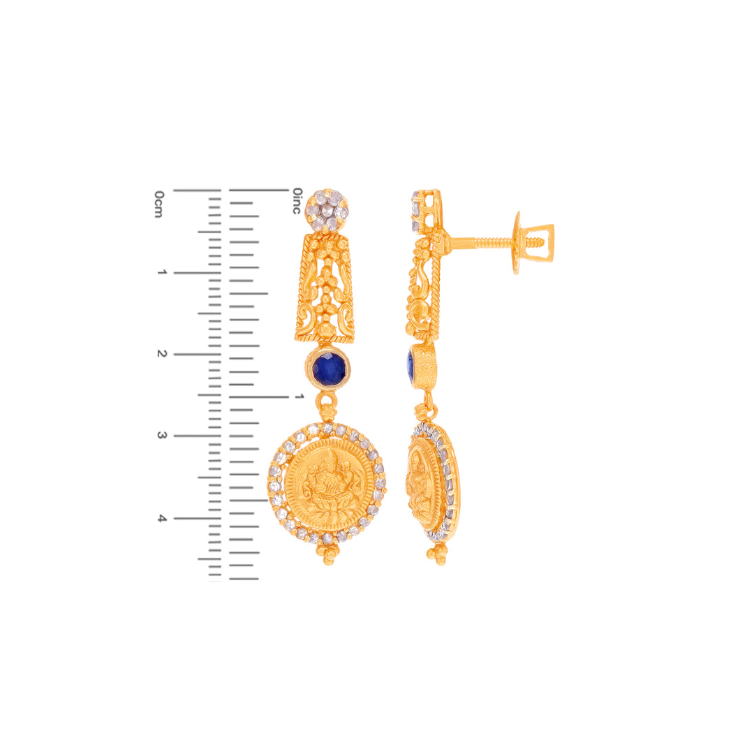 8.43Ct Rose Cut Diamond Laxmi Necklace Set With Sapphire in 22K Gold