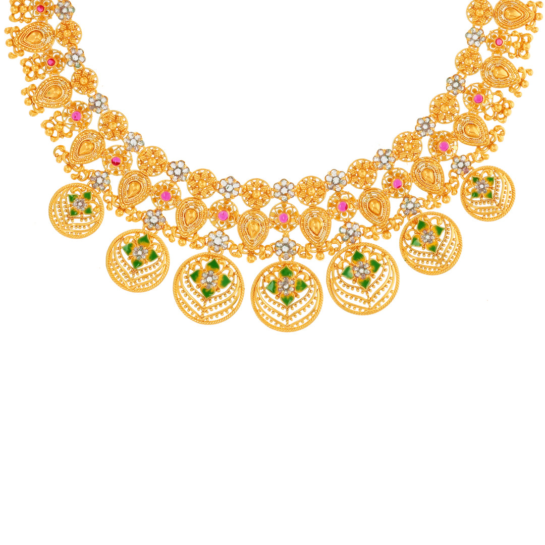 5.22Ct Rose Cut Diamond Necklace Set With Ruby in 22K Gold