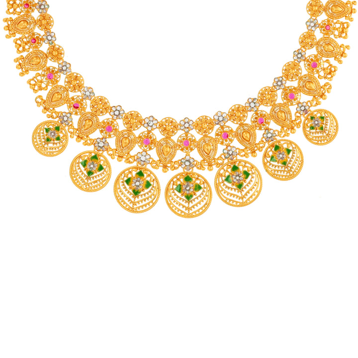 5.22Ct Rose Cut Diamond Necklace Set With Ruby in 22K Gold