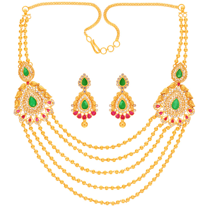 5.50 CTW Rose Cut Diamond Antique Necklace Set With Gemstones in 22K Gold