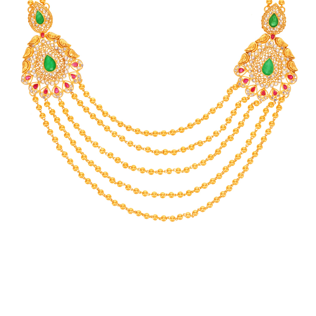 5.50 CTW Rose Cut Diamond Antique Necklace Set With Gemstones in 22K Gold