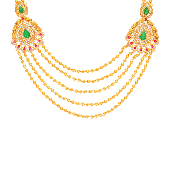 5.50 CTW Rose Cut Diamond Antique Necklace Set With Gemstones in 22K Gold