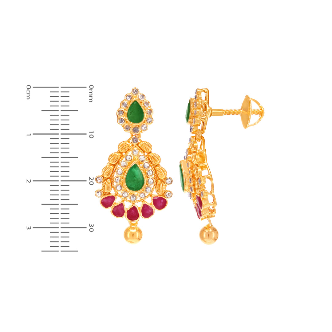 5.50 CTW Rose Cut Diamond Antique Necklace Set With Gemstones in 22K Gold