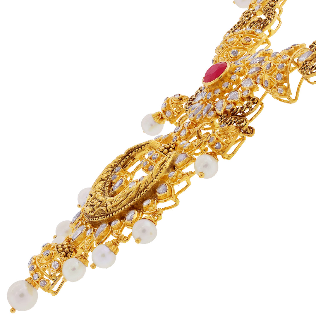 14.65CTW Rose Cut Diamond Necklace Set with Gemstones in 22K Gold